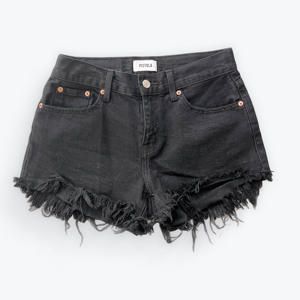 Pistola Gigi Black Jean Cutoff Shorts. Size 24. Like New Condition. Frayed Hem